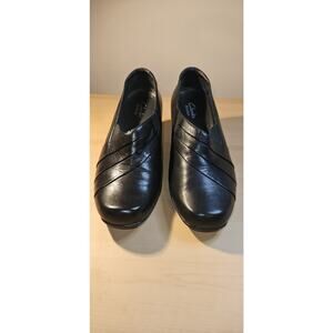 Clarks Artisan Black Leather Slip-On Chunky Heels Women's 6.5W Active Air
